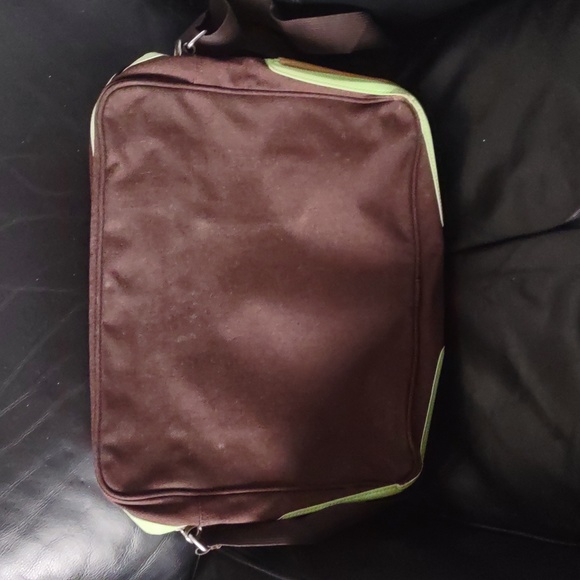 Puma Messenger Shoulder Bag, Brown & Lime Green With Tan Protective Feet - Picture 3 of 5